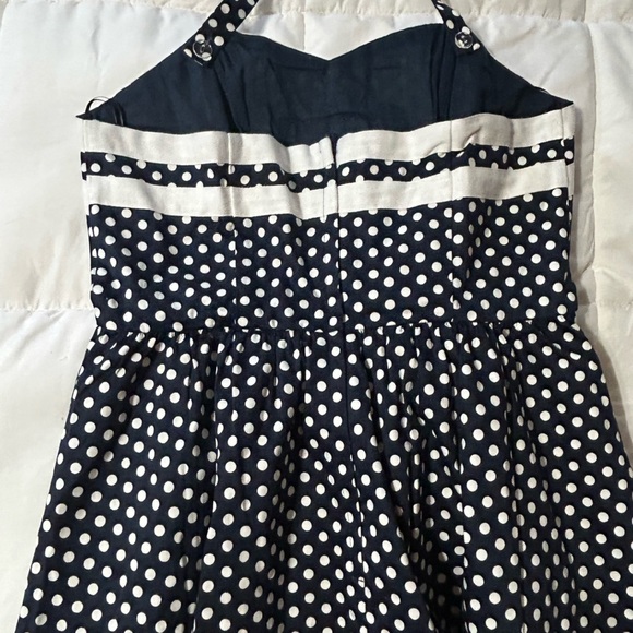 Navy Blue White Polka Dot Halter dress, Bea & Dot by Modcloth, Size L - Picture 3 of 9